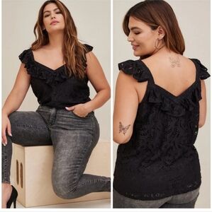 Torrid 3X Black Lace Ruffle Sleeveless Top Goth Pinup Retro